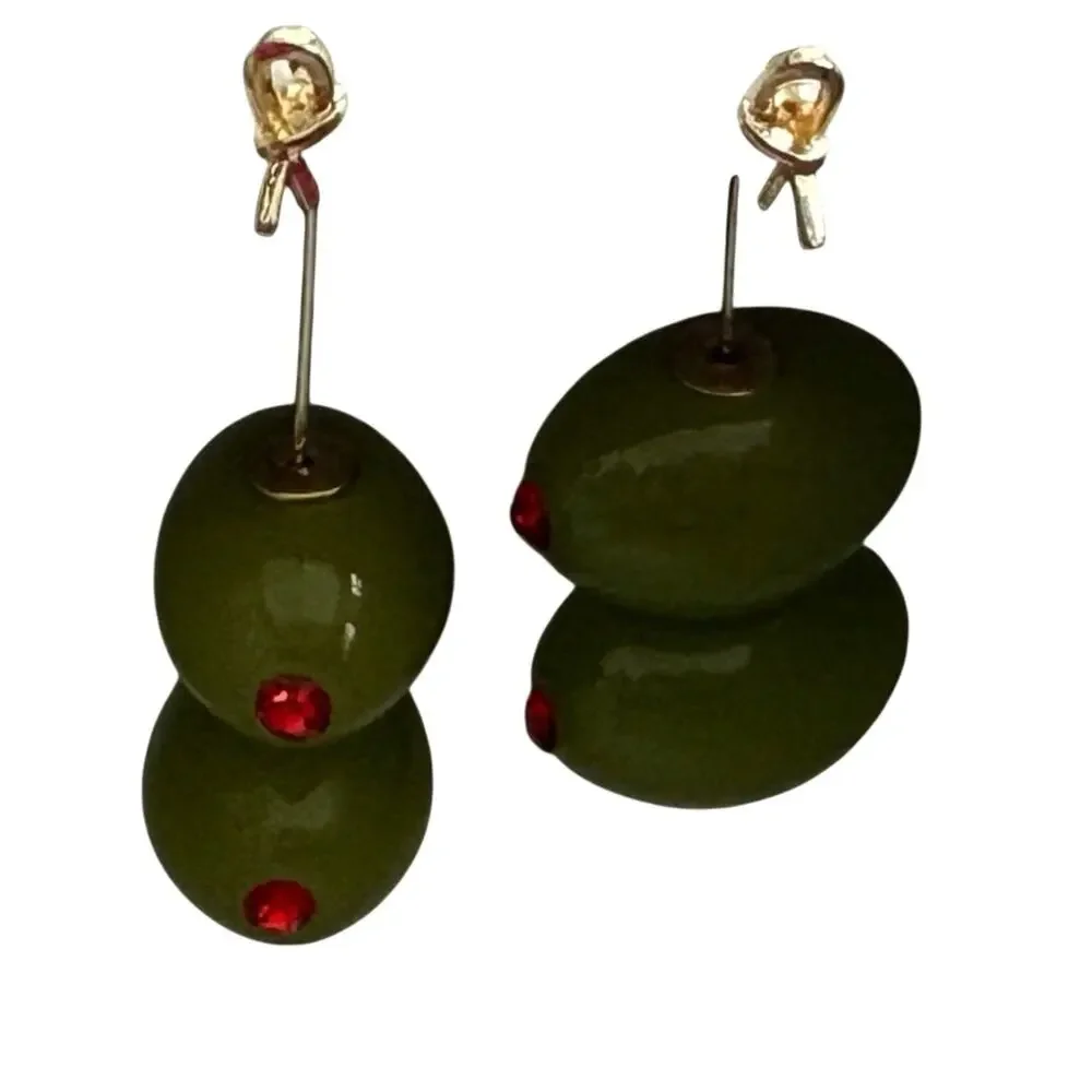 Piper K Martini Olive Bag Charm Keychain + Earrings Set Green Glitter - NWT
